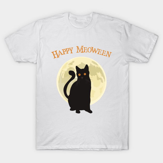 Happy Meoween Black Cat Halloween T-Shirt-TOZ